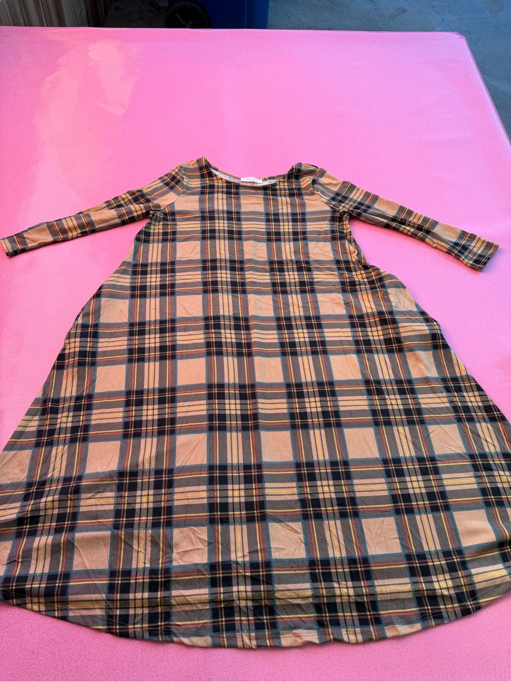 Reborn J Plaid Swing Dress in Tan and Black